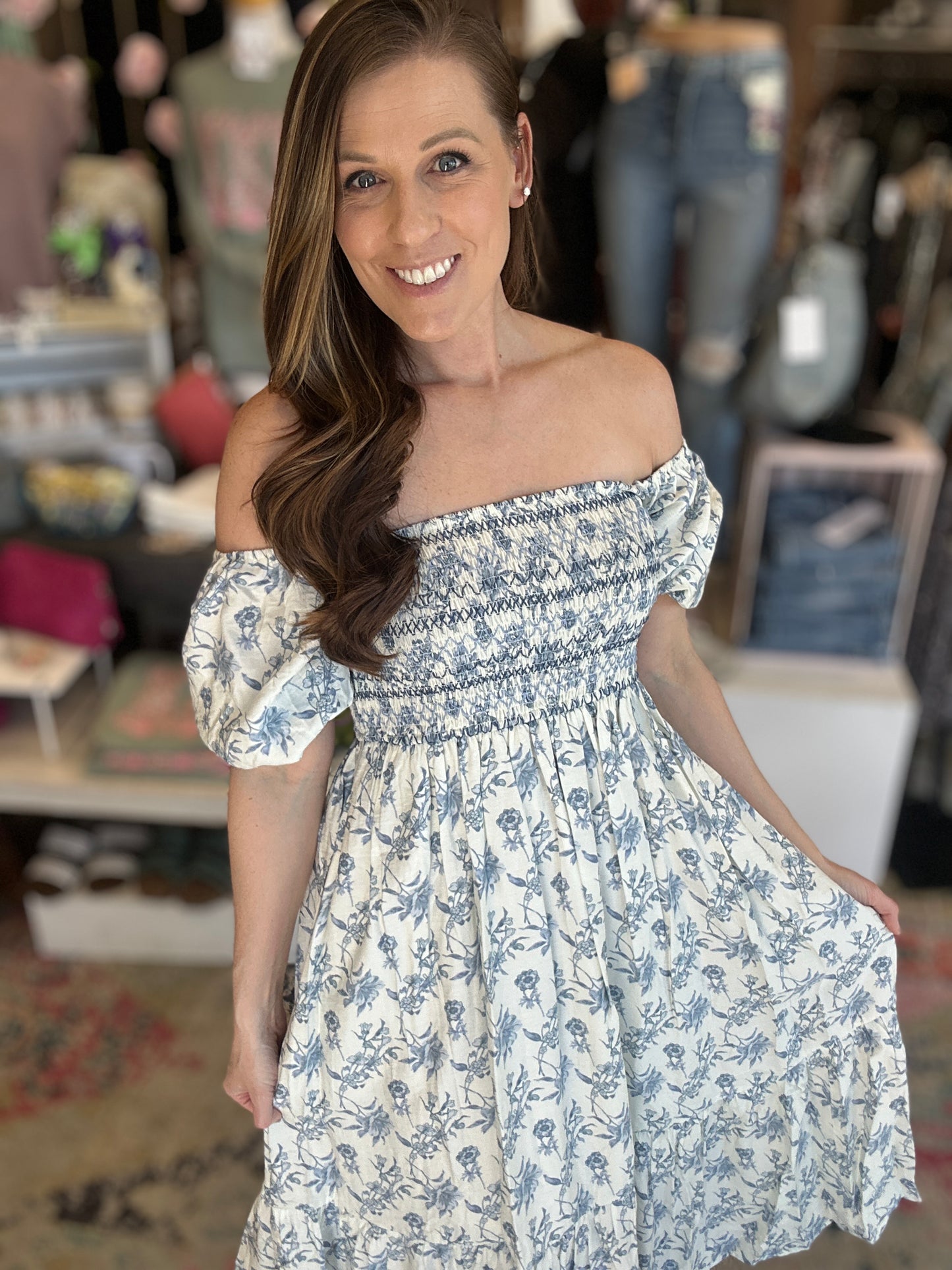 Blue Floral Midi Dress