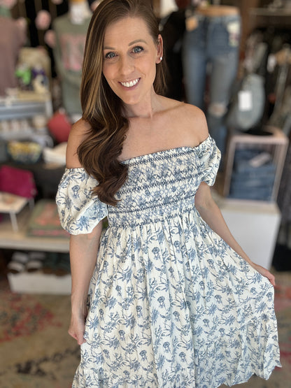 Blue Floral Midi Dress