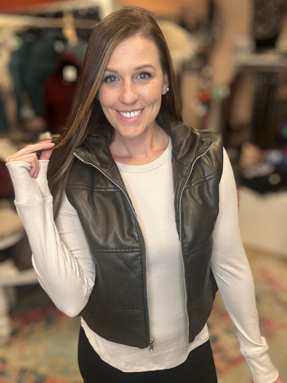 Faux Leather Puffer Vest