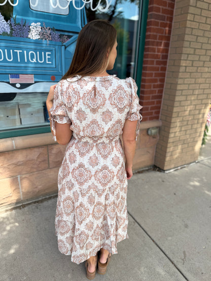 Smocked Waist Tie Sleeve Dress