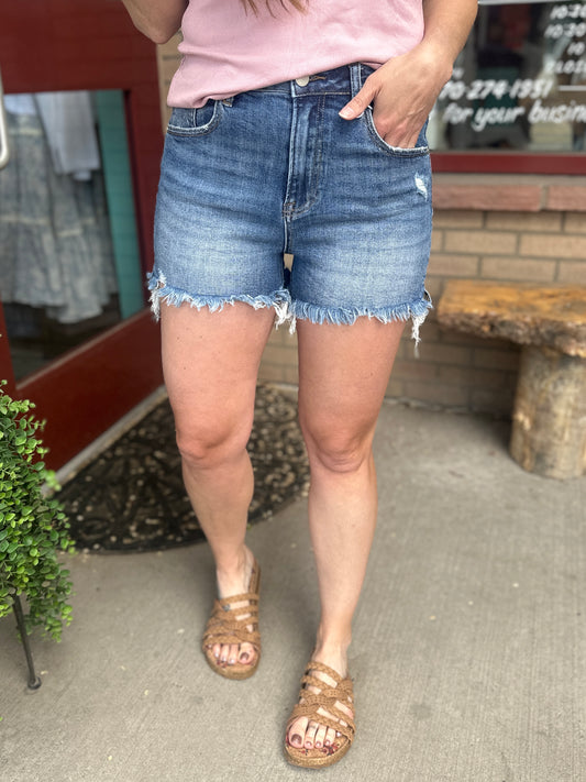 Frayed Medium Wash Kate Shorts