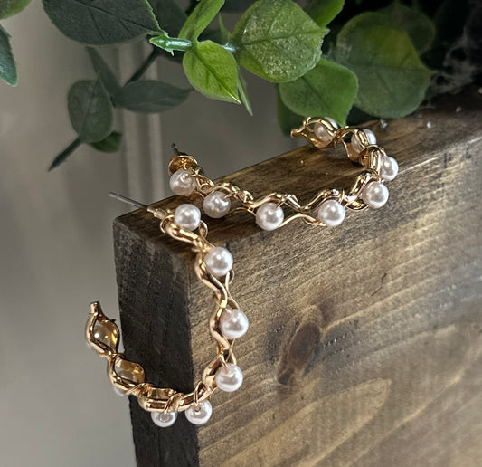 Gold Hoop Pearl Earrings