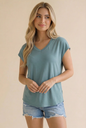 V Neck Cap Sleeve Knit Top