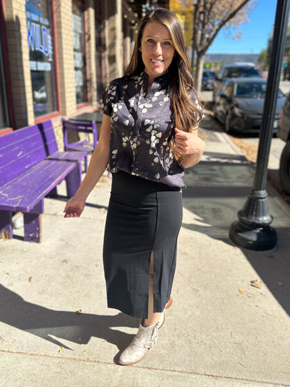 Black High Waist Midi Skirt