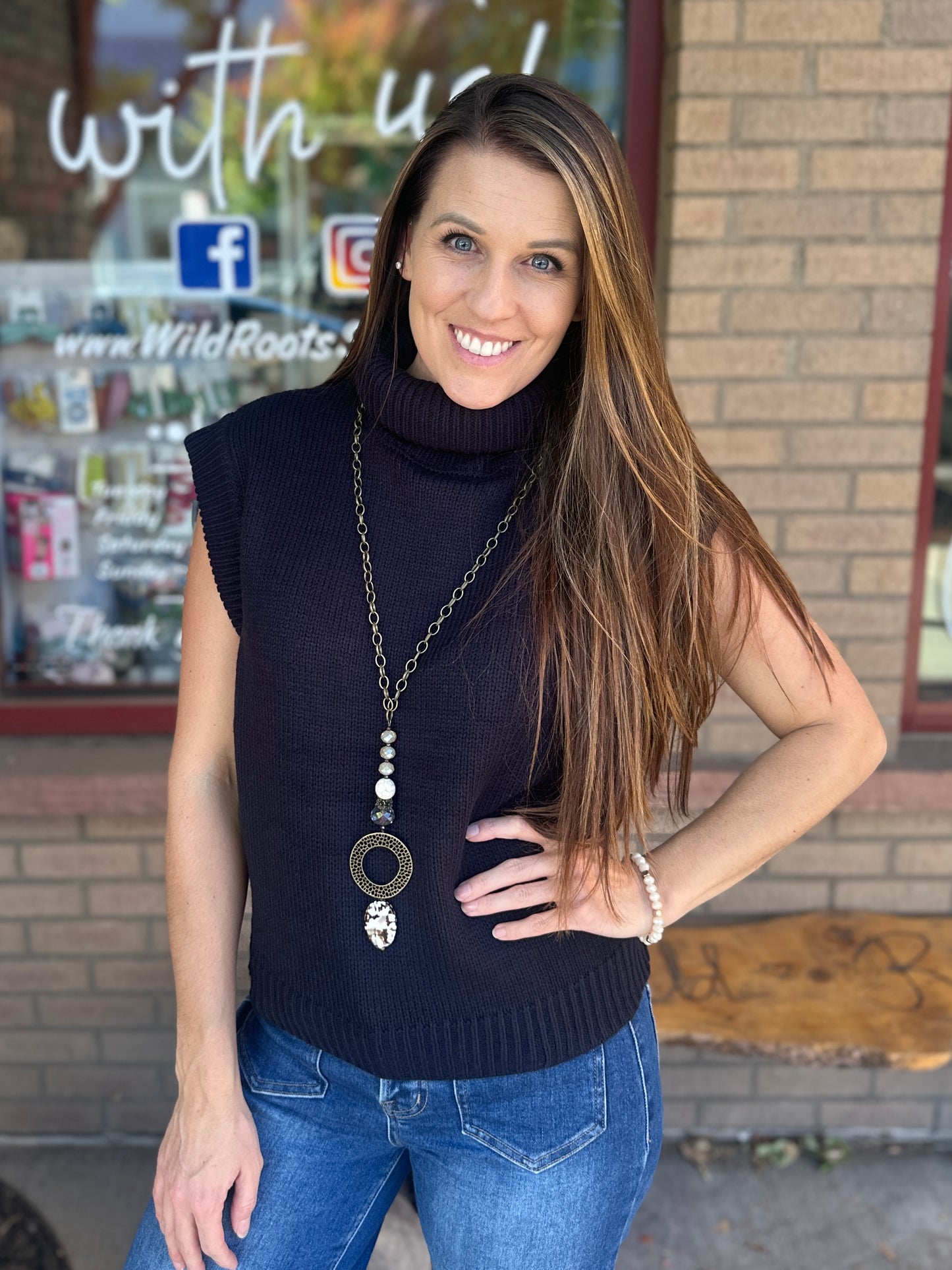 Black Knit Turtle Neck Top