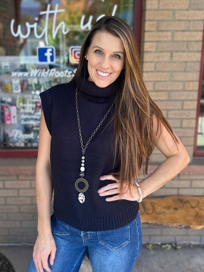 Black Knit Turtle Neck Top