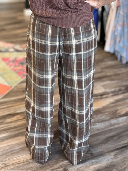 Chocolate Plaid Wide Leg Pants