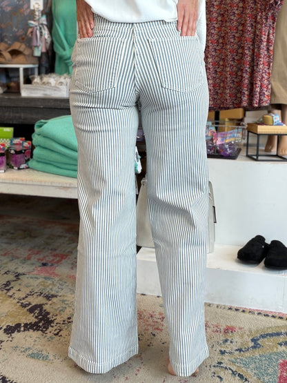 Blue Stripe Slim Palazzo Jeans