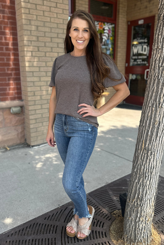 Mocha Puff Sleeve Blouse