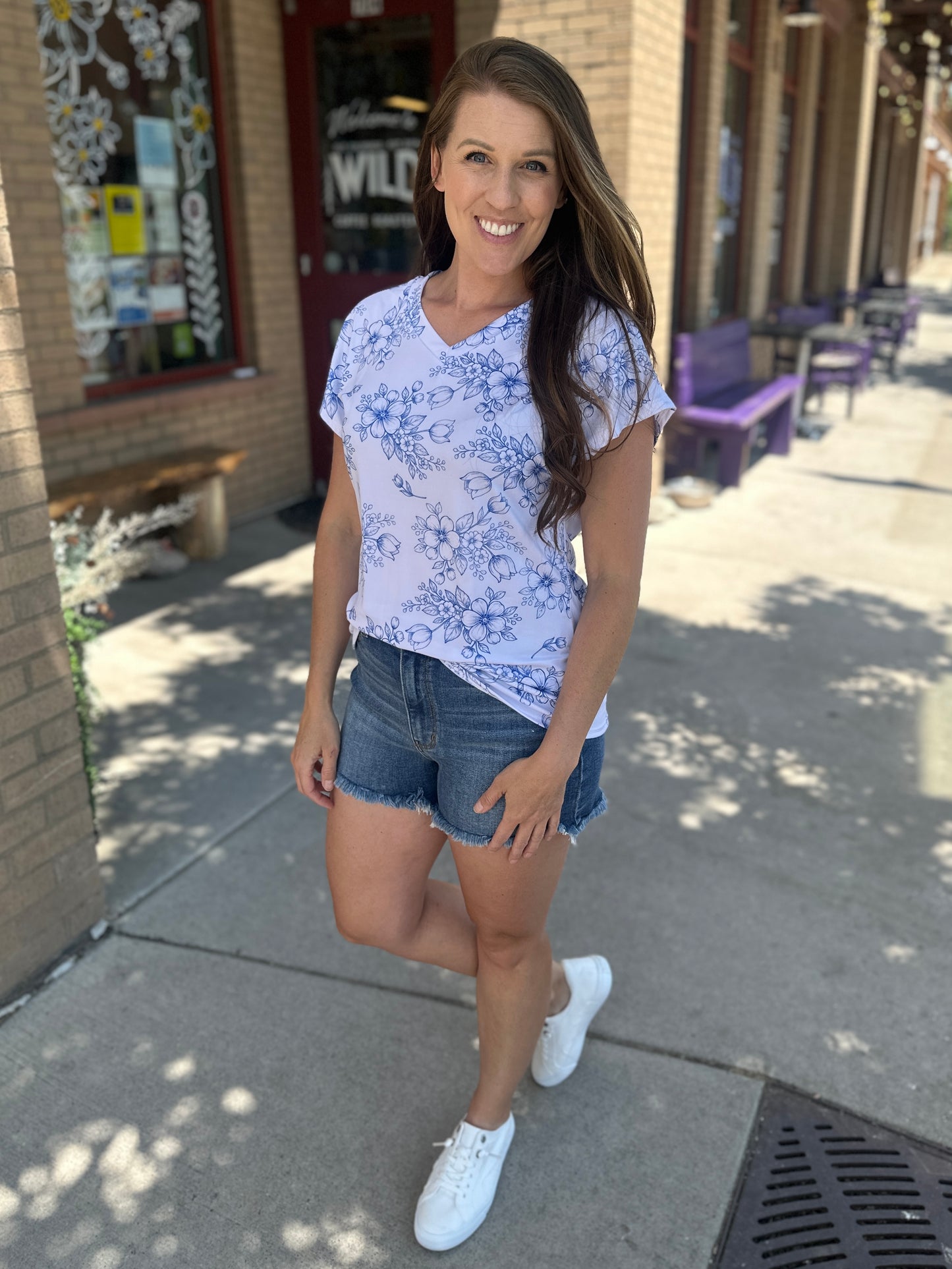Drop Shoulder Floral Print Knit Top