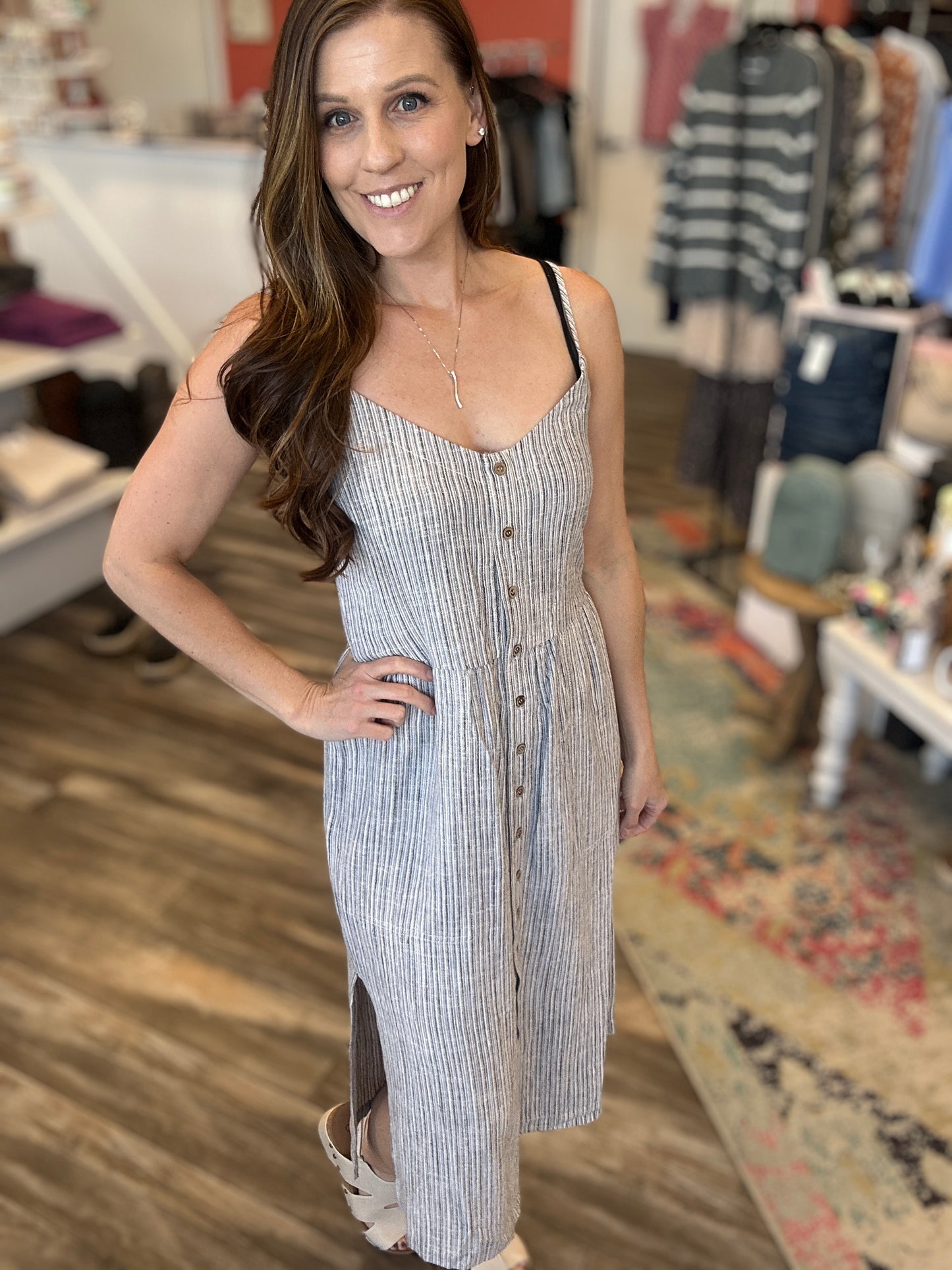 Slate Striped Midi Dress