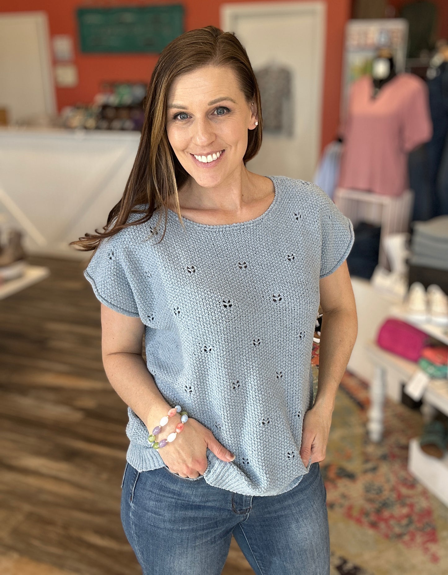 Pointelle Knit Short Sleeve