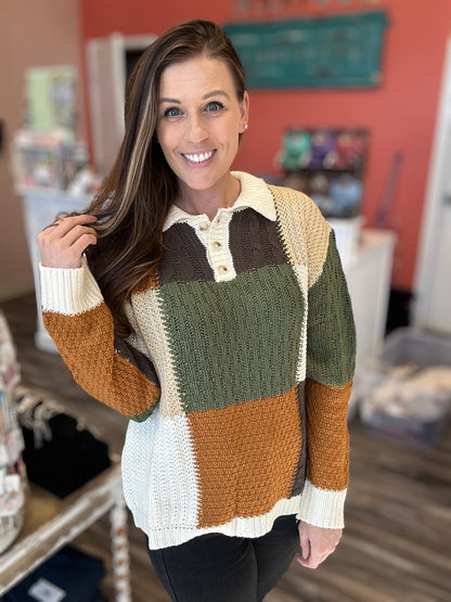 Button Colorblock Sweater