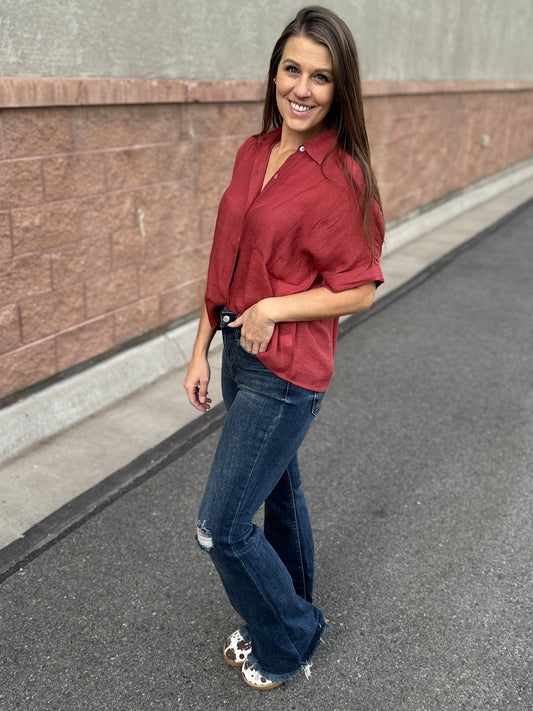 Short Sleeve Collar Button Up