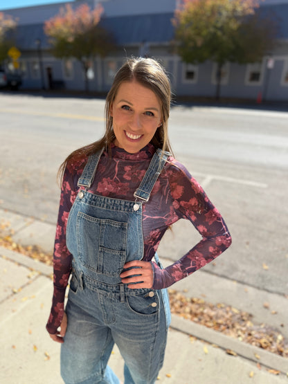 Purple Floral Mesh Long Sleeve