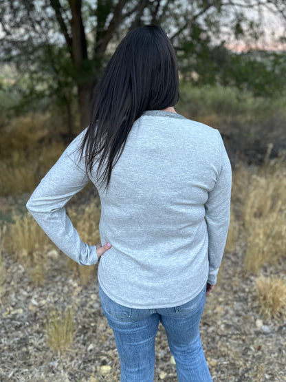 Contrast Buttoned Henley Long Sleeve