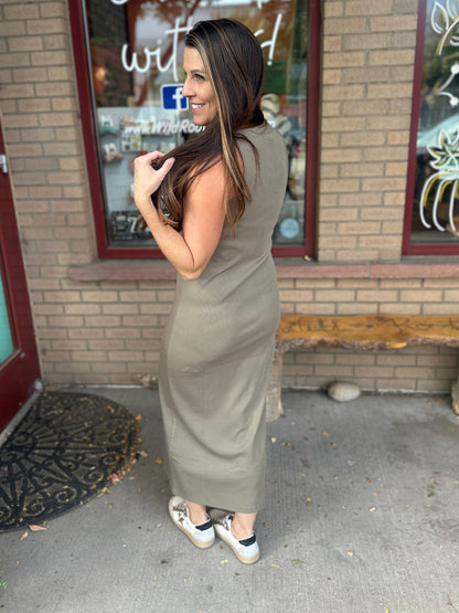 Olive Sleeveless Maxi Dress