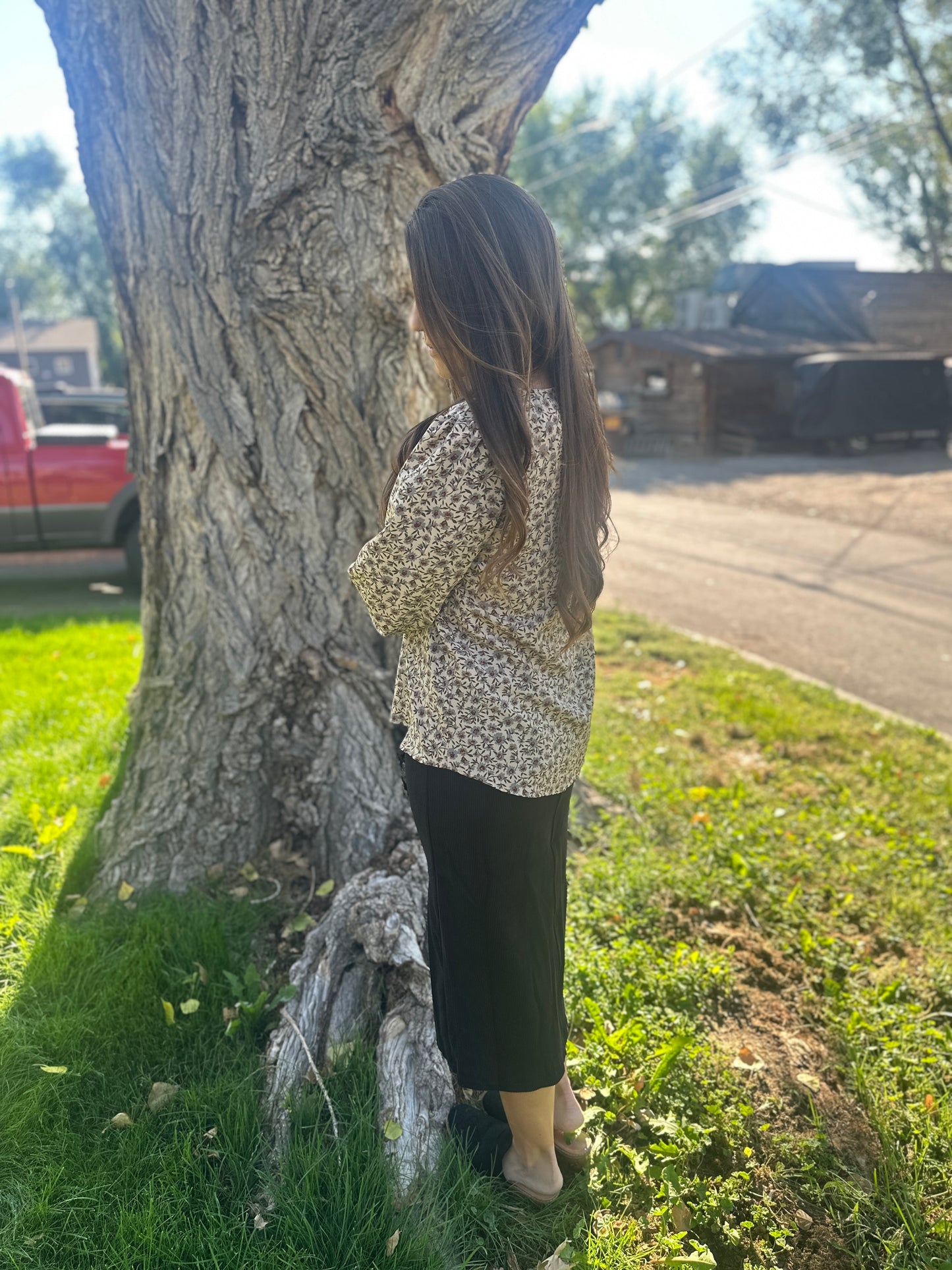 Taupe Floral Long Sleeve