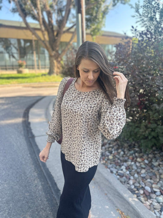 Taupe Floral Long Sleeve