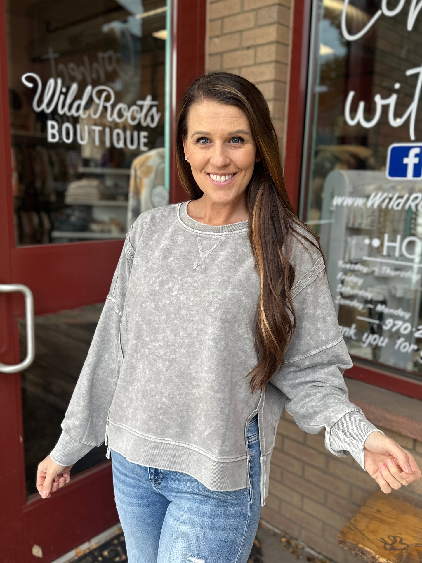 Grey Mineral Wash Long Sleeve
