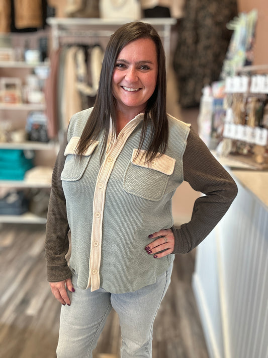 Colorblock Button Up Shacket
