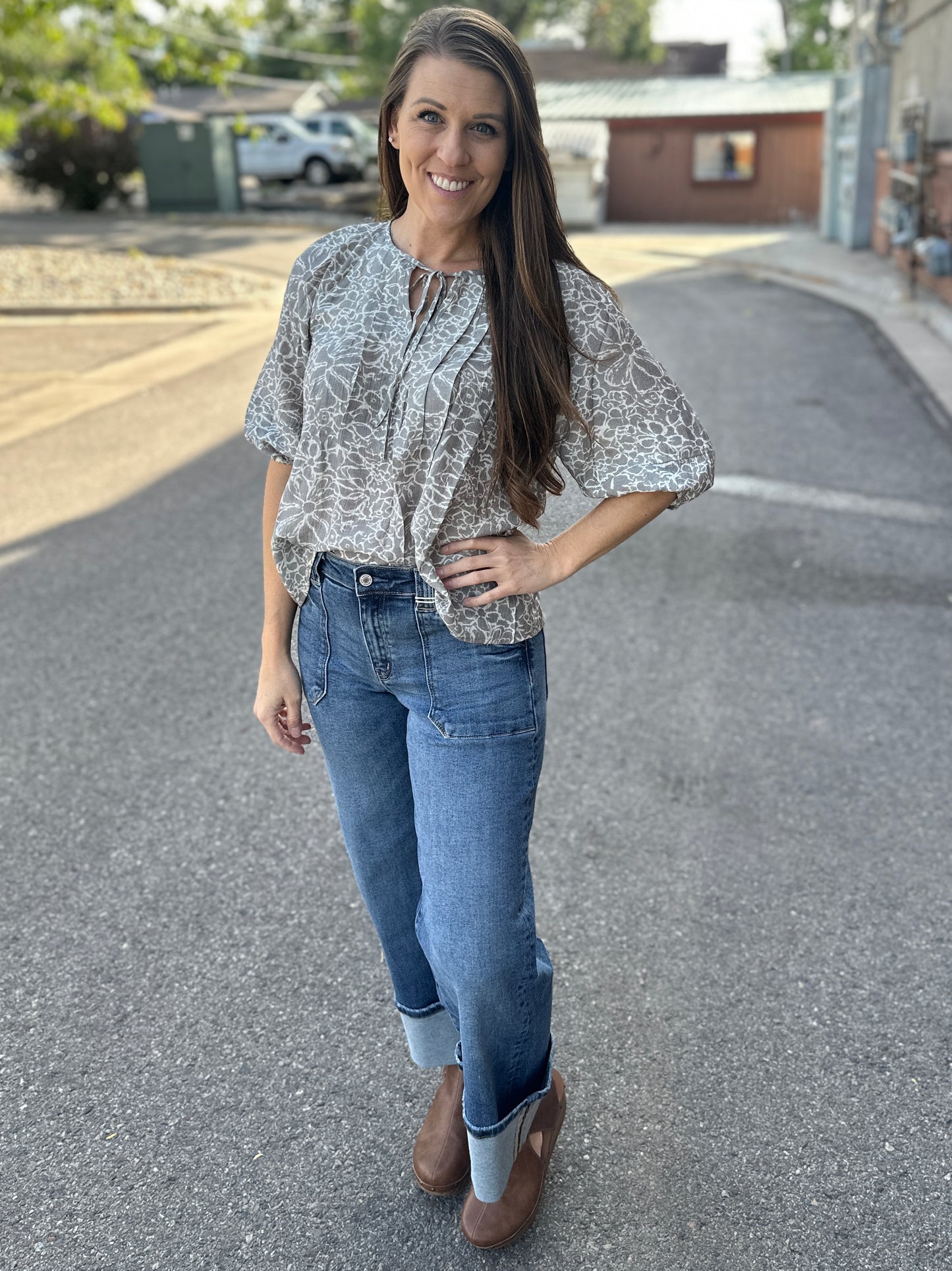 Flower Print Pintuck Blouse