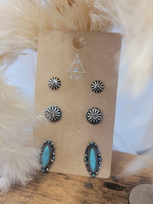 Western Stud Earrings-Set of 3