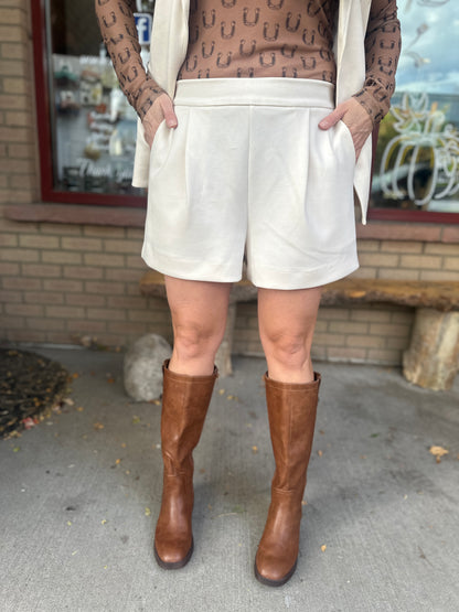 Ivory Pleated Shorts