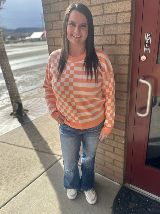 Mixed Coral Checkered Sweater