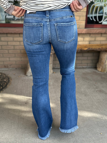 Low Rise Frayed "Reggie" Baby Bootcut Jeans