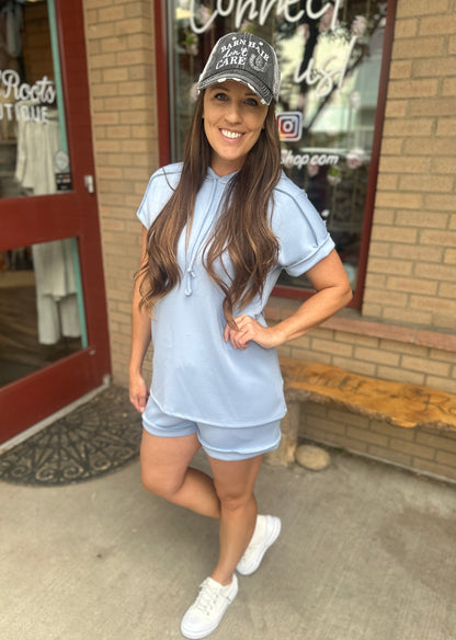 Denim Butter Soft Hooded Short Sleeve