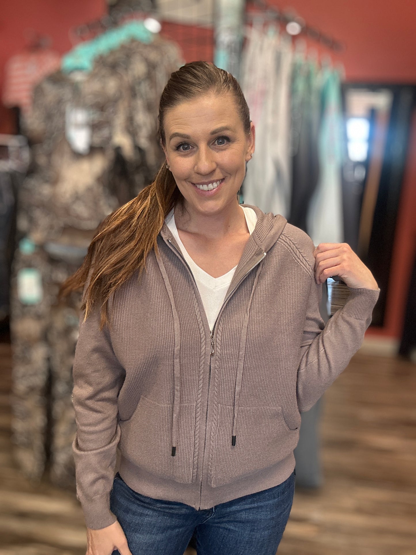 Waffle Knit Zip Hoodie