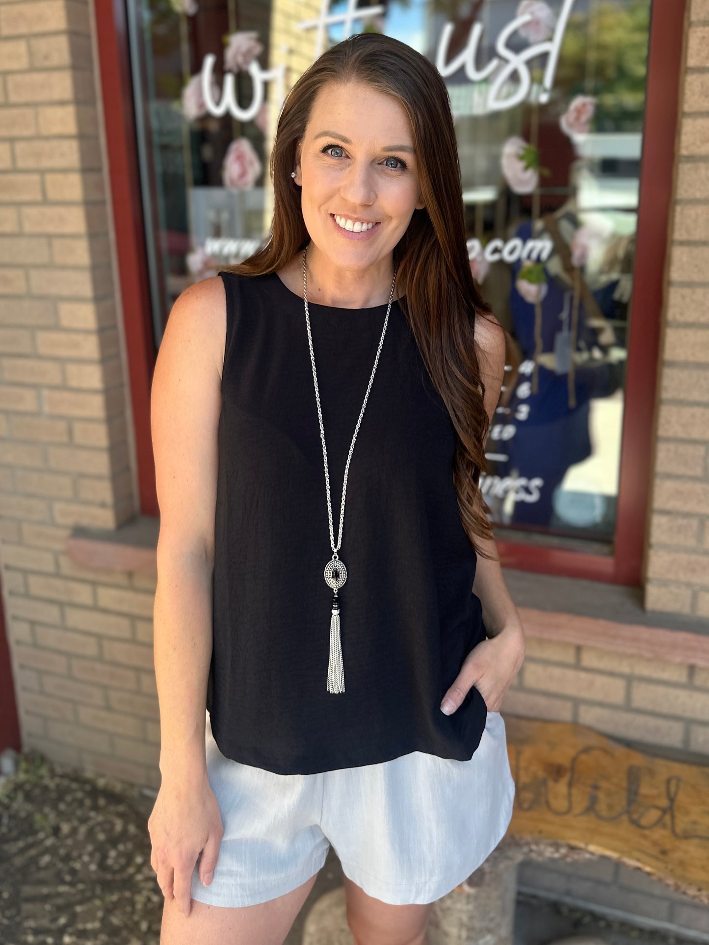 Black Crinkled Sleeveless Tank