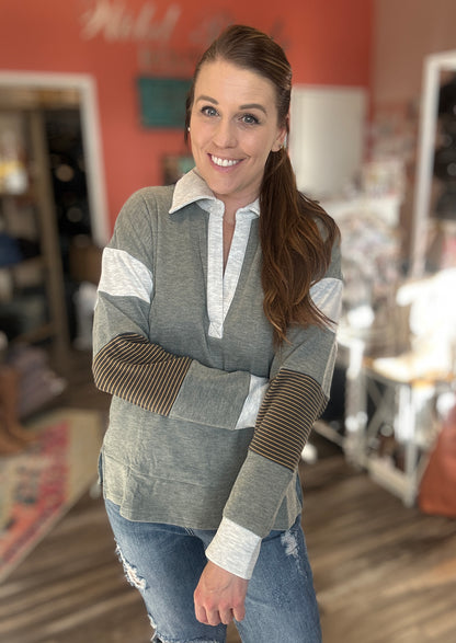 Brushed Stiped Mixed Pullover