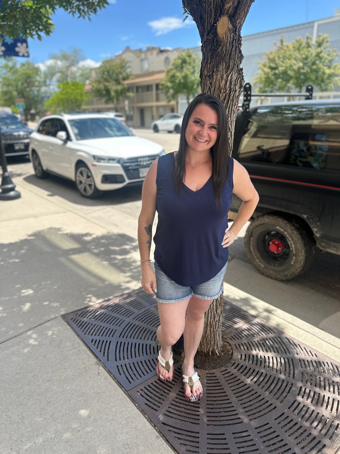Smocked V-Neck Tank