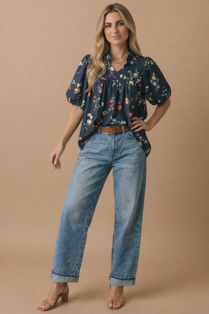 Floral Empire Waist Woven Top