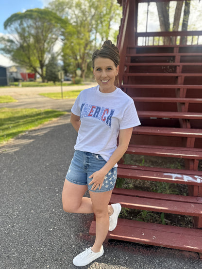 America Faux Applique Short Sleeve