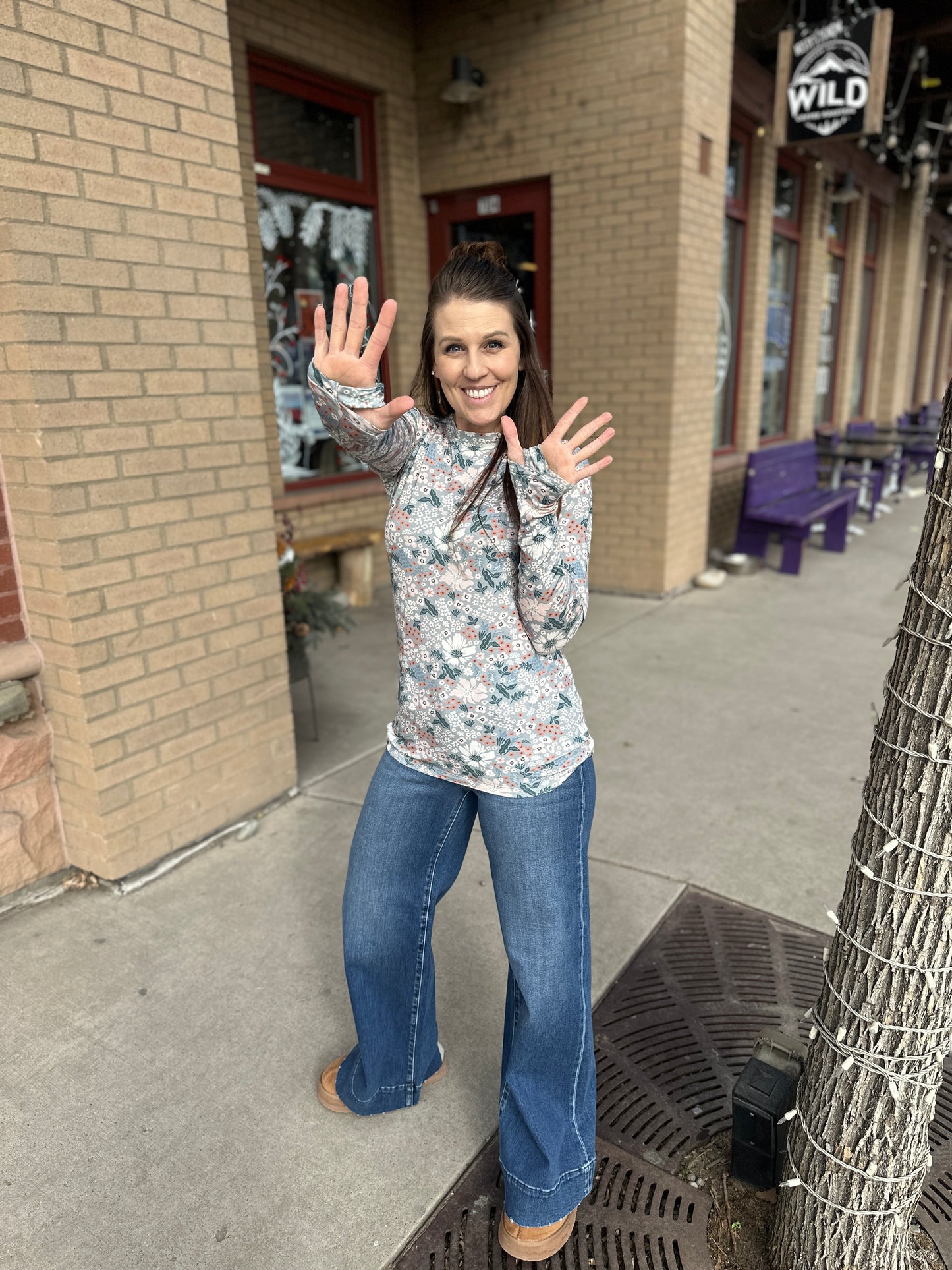 Blue Ditsy Floral Long Sleeve