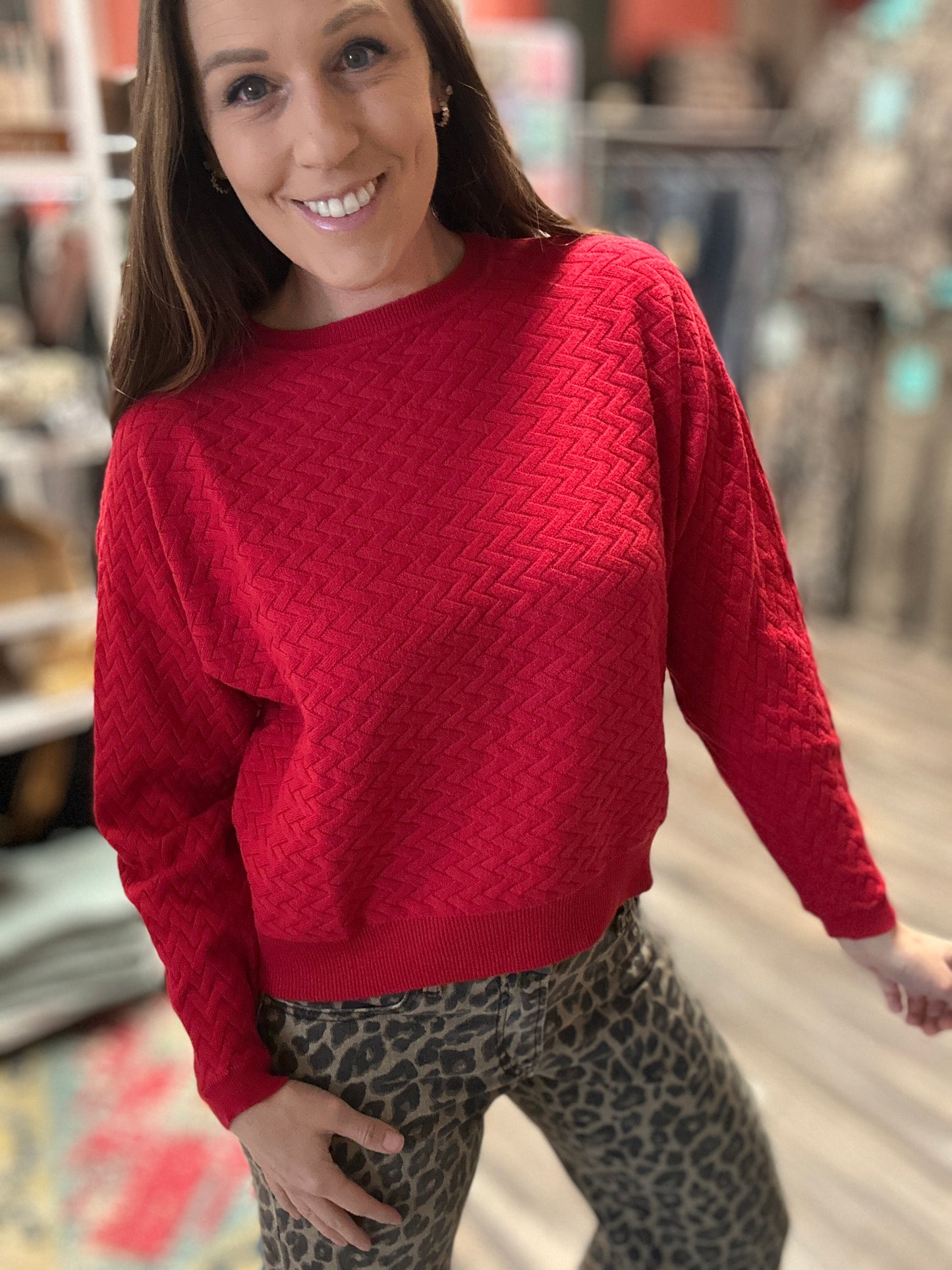 Herringbone Textured Dolman Sweater