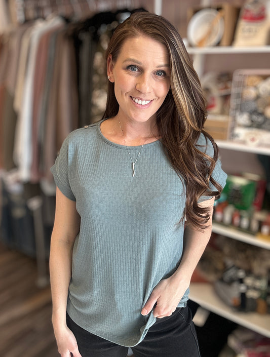 Pointelle Short Sleeve with Button Detail