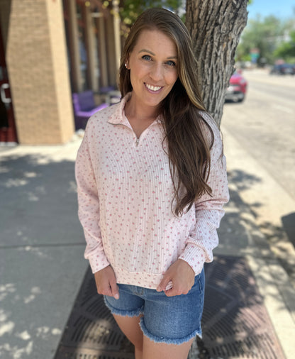 Pink Ribbed Floral Pullover