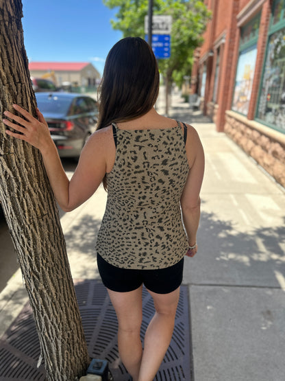 Ribbed Leopard Print Button Up Tank