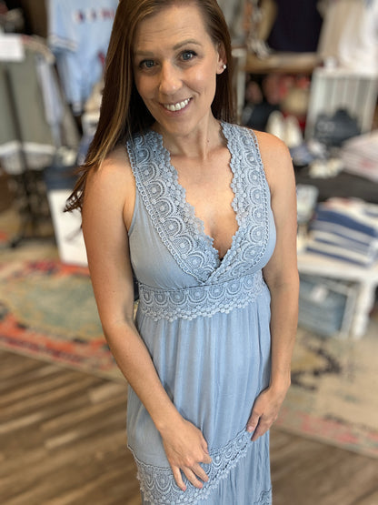 Sky Blue Crochet Maxi