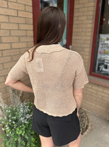 Knit Button Up Collard Short Sleeve