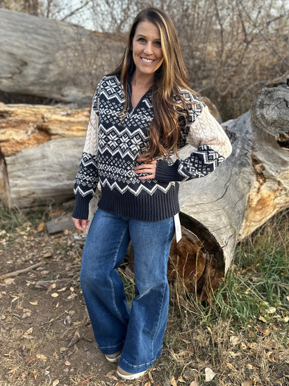 Jacquard Half Zip Sweater