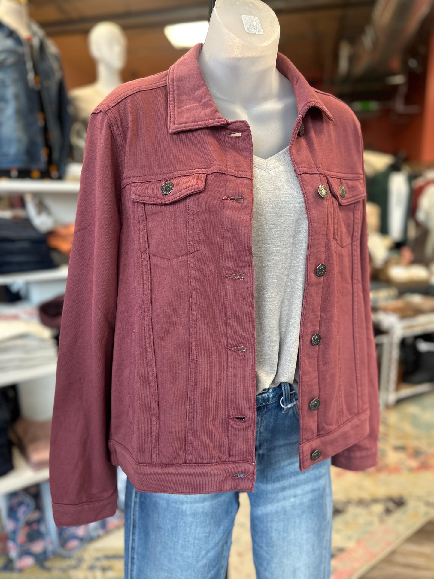 Faded Burgundy Button Up Jacket