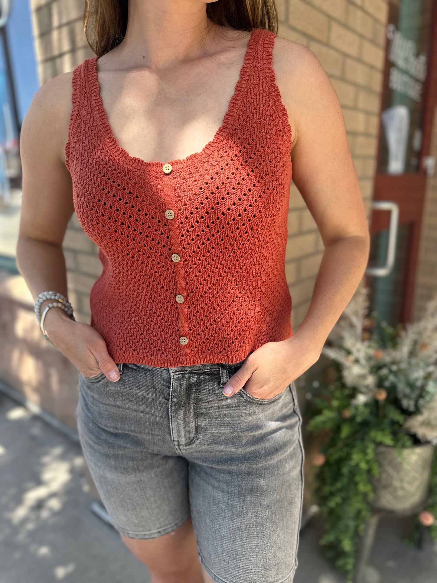 Rust Open Knit Tank