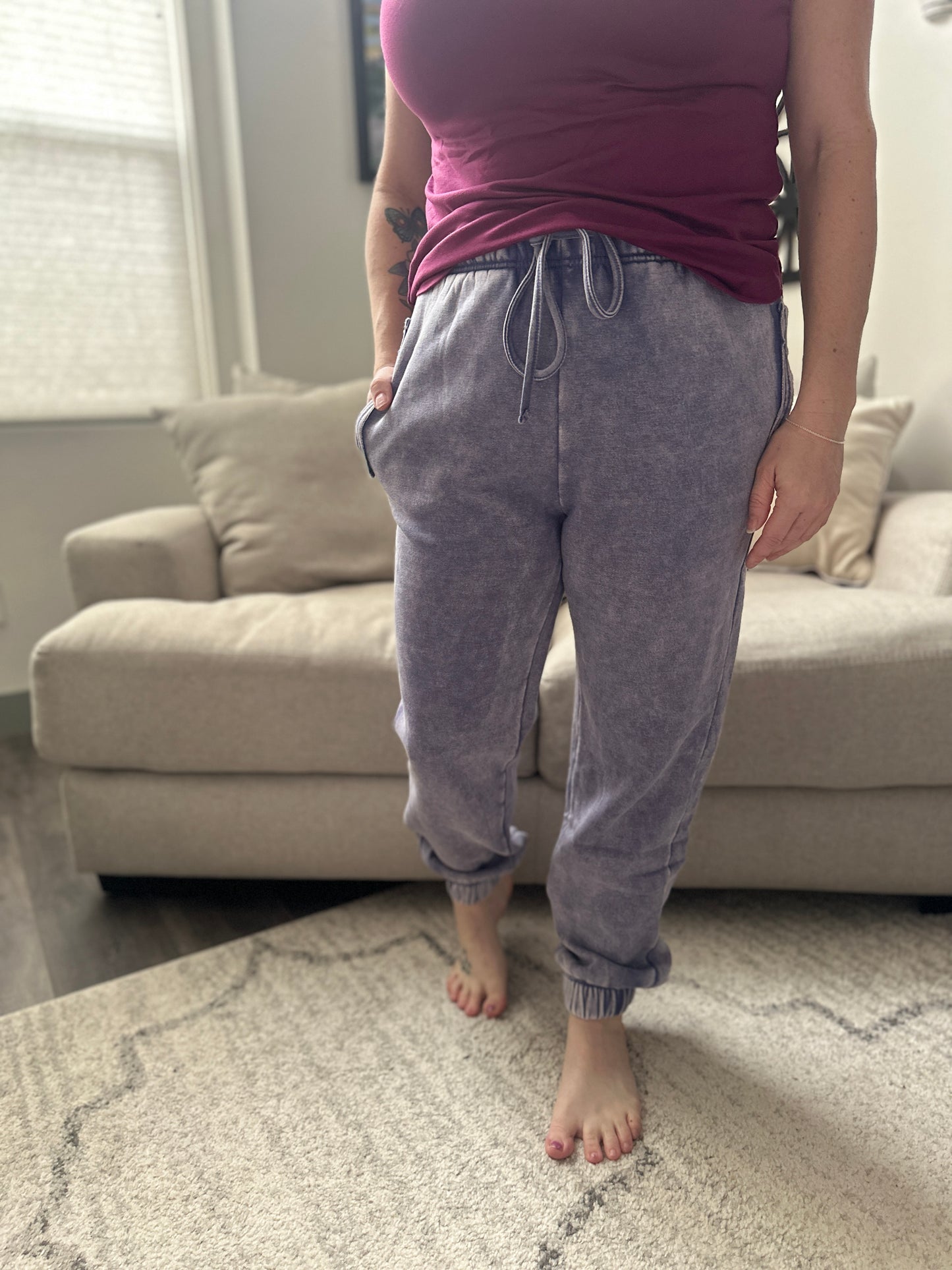 Acid Wash Fleece Sweatpants with Pocket Detail