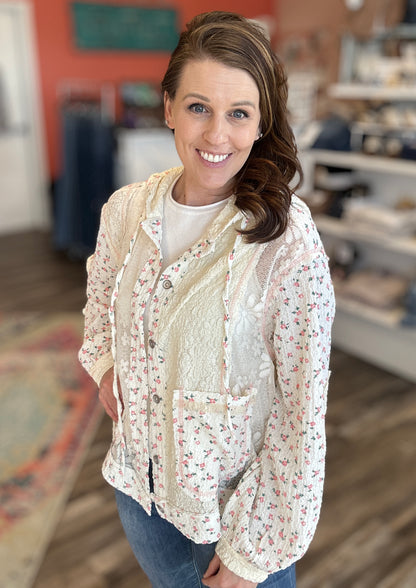 Cream Floral and Lace Hooded Jacket