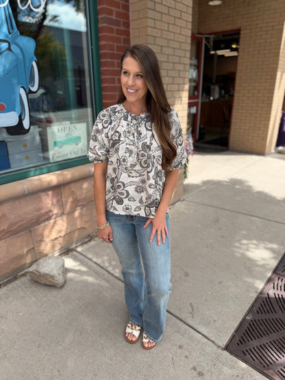 Pintuck Floral Blouse